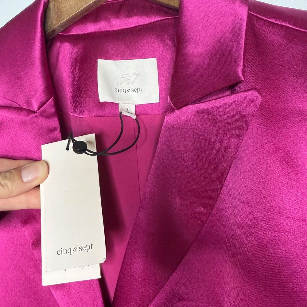 Cinq a Sept Joel Feather Hem Dress Blazer in Plum Radish New Size 2 - Picture 6 of 11
